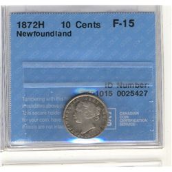 Newfoundland 10 Cents 1872H , CCCS F-15.