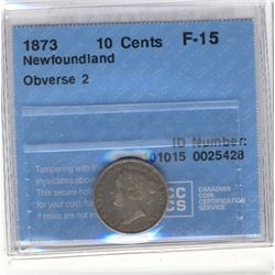 Newfoundland 10 Cents 1873, CCCS F-15. Obv 2.