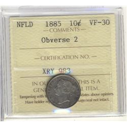 Newfoundland 10 Cents 1885, ICCS VF-30 Obverse 2.