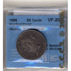 Newfoundland 50 Cents  1896, CCCS VF-20; Obv#1, Large W.