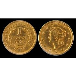 US 1 Dollar 1849 Gold CCCS EF40.  Should designate Closed Wreath.
