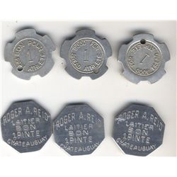Bread Token; Bon Pour 1 Pain Athlete holed as cancelled lot of 3. Milk Token Bon 1 Pinte Roger A. Re
