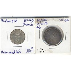 Breton 858 VF-20; Open 8 2/2 with a cud on one side, Breton 859, EF-40 Cleaned. Lot of 2 coins.
