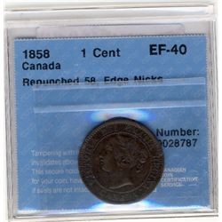 Cent 1858, Repunched 58, CCCS EF-40, rim nicks.
