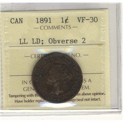 Cent 1891 ICCS VF30 Obverse 2; LL LD