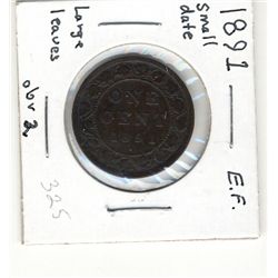 Cent 1891 AU-50, Obverse 3; LL LD .
