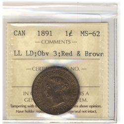 Cent 1891, ICCS MS-62 Obv 3; RB, LL LD.
