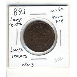 Cent 1891 VF-20, Obverse 3; SL SD.