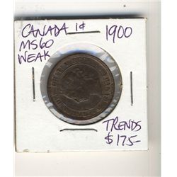 Cent 1900 UNC; Brown,  with hint of trace red.