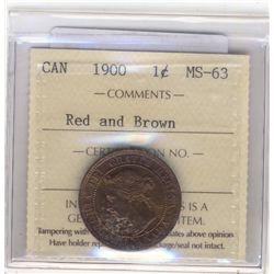 Cent 1900, ICCS MS-63; Red and Brown.