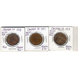 Cents 1911 1913, 1918 all UNC RD to RB with lustre.