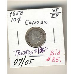 10 Cents 1858 VF+.