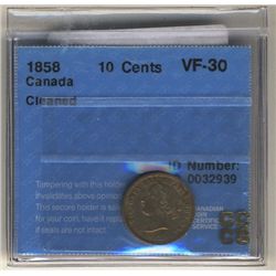 10 Cents 1858 CCCS  VF30.