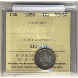 10 Cents 1858, ICCS VF-30.