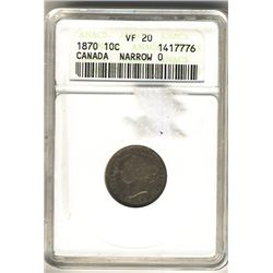 10 Cents 1870, ANACS VF-20; Narrow 0.