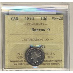 10 Cents 1870, ICCS VF-20; Narrow 0.