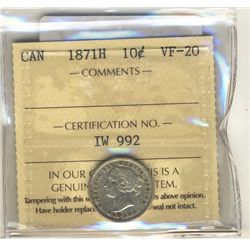 10 Cents 1871H, ICCS VF-20.