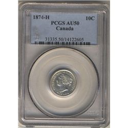10 Cents 1874H, PCGS AU-50.
