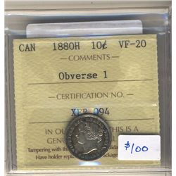 10 Cents 1880H, ICCS VF-20 Obverse 1.