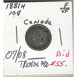 10 Cents 1881H  F/VF.