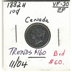 10 Cents 1882H VF to EF.