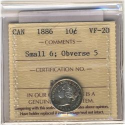 10 Cents 1886, ICCS VF-20 Obverse 5; Small 6.