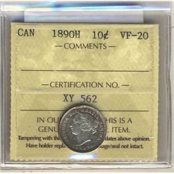 10 Cents 1890H, ICCS VF-20.