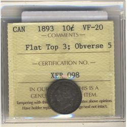 10 Cents 1893, ICCS VF-20 Obverse 5; Flat top.