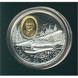 1991 $20.00 Gold Cameo sterling silver commemorating the Havilland Beaver and aviator Phillip Clarke