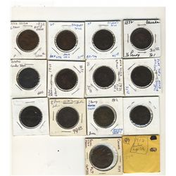Tokens; 13 coins including Nova Scotia Tokens,  Upper Canada Tokens, Bouquet Sous and more.  Roayal