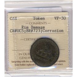 Breton 723, Charlton UC-5, ICCS VF-30; Rim Damage. Reeded making it UC-5A1.