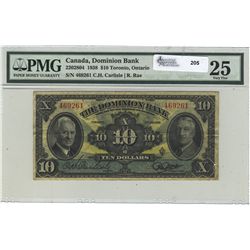 The Dominion Bank; 1938 10 Dollars, PMG VF-25, Charlton 220-28-04, 469261.