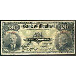 The Bank of Montreal; 1912 20 Dollars, F/F+, Charlton 505-52-06, 043500.