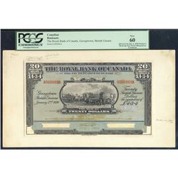 The Royal Bank of Canada;1920's  20 Dollars (L4.3.4), PMG UNC-60, Charlton 630-36-04P, A000000A.  Pr