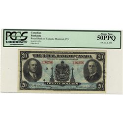 The Royal Bank of Canada 1935 20 Dollars #116256 CH-630-18-06a PCGS AU50PPQ.