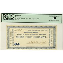 1850 6d (12 sous Petit Saguenay, ) #262 PCGS CH AU58.