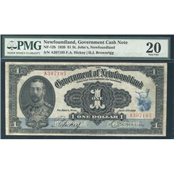 Newfoundland; 1920 1 Dollar, PMG VF-20, Charlton NF-12b, A397195.