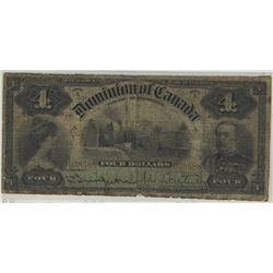 1900 Dominion Bank of Canada; 4 Dollars, PMG VG-8 Net, Charlton DC-16, 038588.