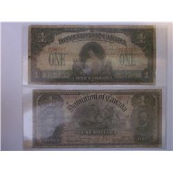 1898 Dominion of Canada; 1 Dollar & 1917 DC-23a VG. 2 notes.