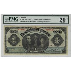 1911 Dominion of Canada; 1 Dollar, PMG VF-20 Net: discoloration Charlton DC-18c, 810913J.