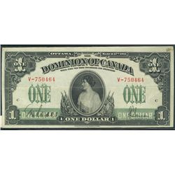 1917 Dominion of Canada; 1 Dollar DC-23b #V-750464, VF+.