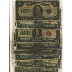 1923 Dominion of Canada; 1 Dollars DC-25a, DC-25b(2), DC-25f(2), DC-25g & DC-25h(2).  Lot of  8 note