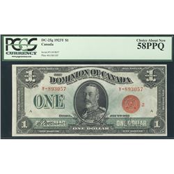 1923 Dominion of Canada; 1 Dollar, PCGS AU-58; PPQ Charlton DC-25g, Y-893057.