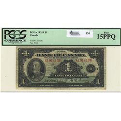 1935 Bank of Canada; 1 Dollar, PMG F-15PPQ, Charlton BC-1a, A1014136.