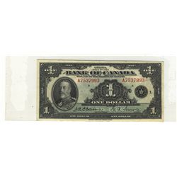 1935 Bank of Canada; 1 Dollar,  AU/UNC, Charlton BC-1, A7537993.
