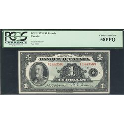 1935 Bank of Canada 1 Dollar BC-2 #F1443569 PCGS CH AU58PPQ. Looks Unc.