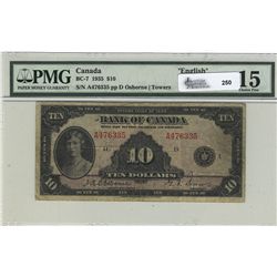 1935 Bank of Canada; 10 Dollars, PMG F-15, Charlton BC-7, A476335.
