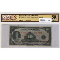 1935 Bank of Canada; 10 Dollars, Charlton BC-7, BCS VF-25, A243352.
