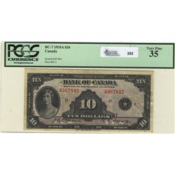 1935 Bank of Canada; 10 Dollars, PCGS VF-35, Charlton BC-7, A367842.