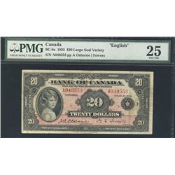 1935 Bank of Canada 20 Dollars BC-9a #A049553 PMG VF25.